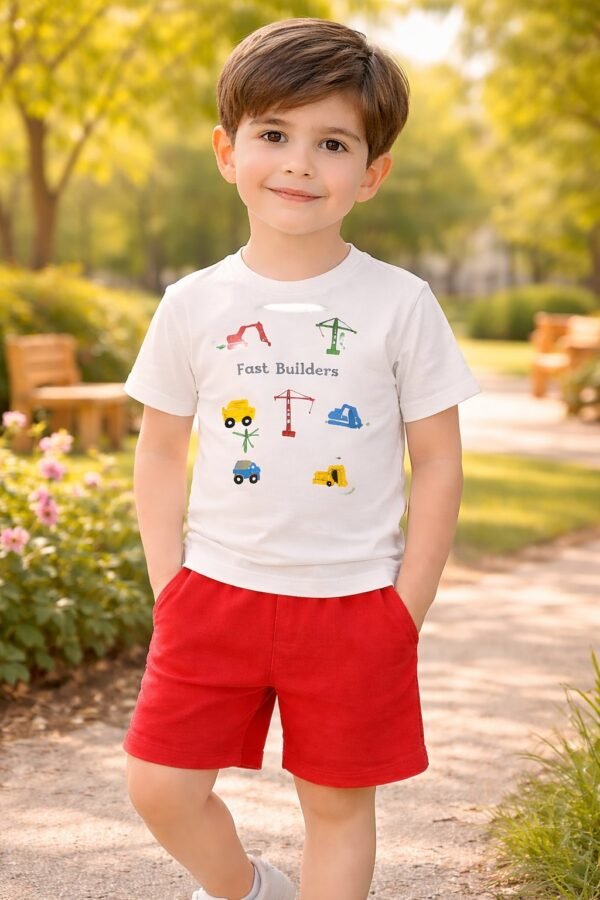 İnşaat Makineleri Desenli Erkek Çocuk Takım, Erkek Çocuk Giyim, Günlük ve Rahat - Gorsel 2