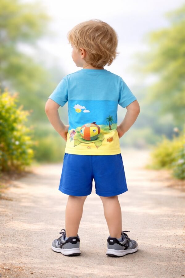 Kablumbağa Desenli Erkek Çocuk Takımı Mavi Günlük Giyim ve Spor Seti - Gorsel 4