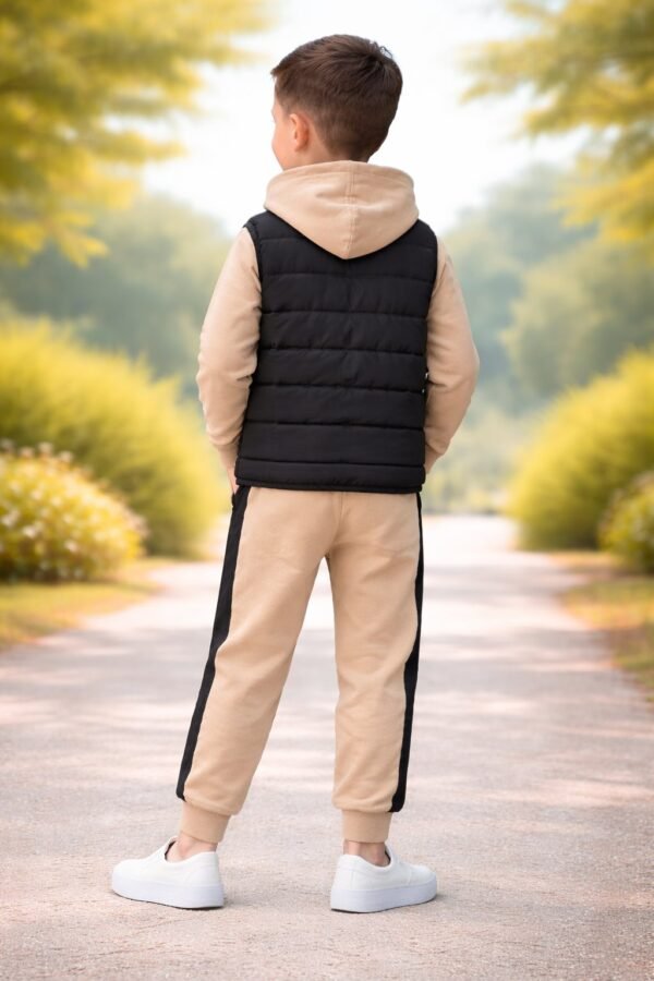 Kapitone Siyah Yelekli Erkek Çocuk Takım şık ve rahat günlük giyim - Gorsel 4
