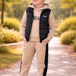 Kapitone Siyah Yelekli Erkek Çocuk Takım şık ve rahat günlük giyim