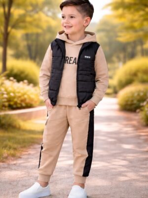 Kapitone Siyah Yelekli Erkek Çocuk Takım şık ve rahat günlük giyim
