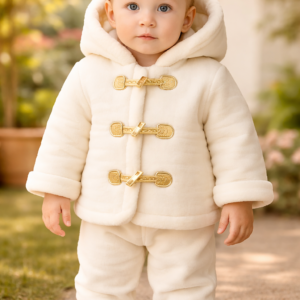 Krem Renkli Kapşonlu Bebek Montu Kız Bebek İç Wellsoft Kapüşonlu Mont