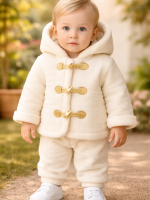 Krem Renkli Kapşonlu Bebek Montu Kız Bebek İç Wellsoft Kapüşonlu Mont