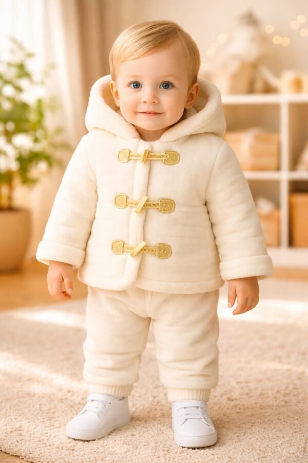 Krem Renkli Kapşonlu Bebek Montu Kız Bebek İç Wellsoft Kapüşonlu Mont - Gorsel 2