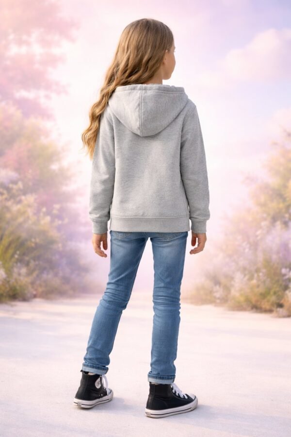 Gri renkli kız çocuk kapüşonlu hırkası fermuarlı ve rahat kullanım - Gorsel 4