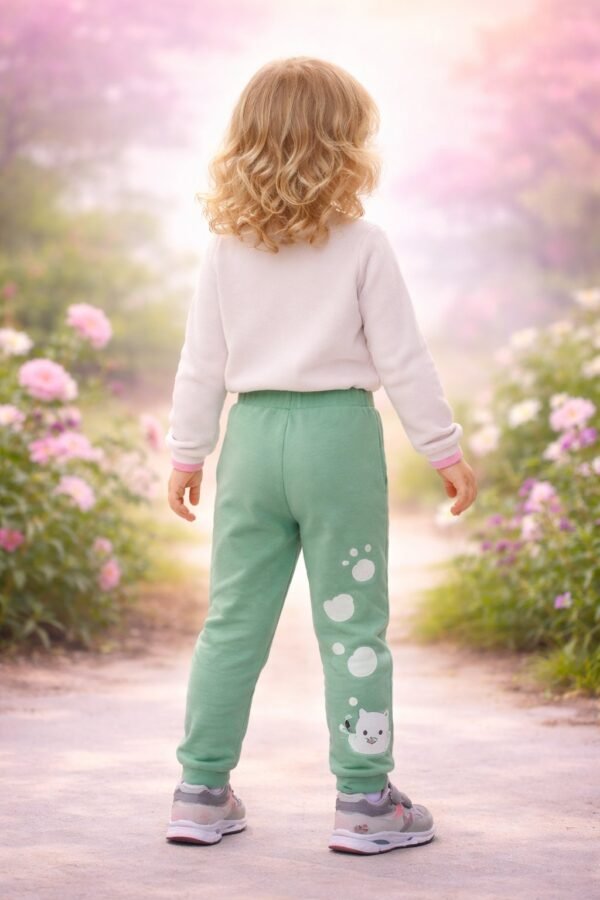 Yeşil Kız Çocuk Tayt Baskılı Kedi Patili Günlük Rahat Giyim - Gorsel 4