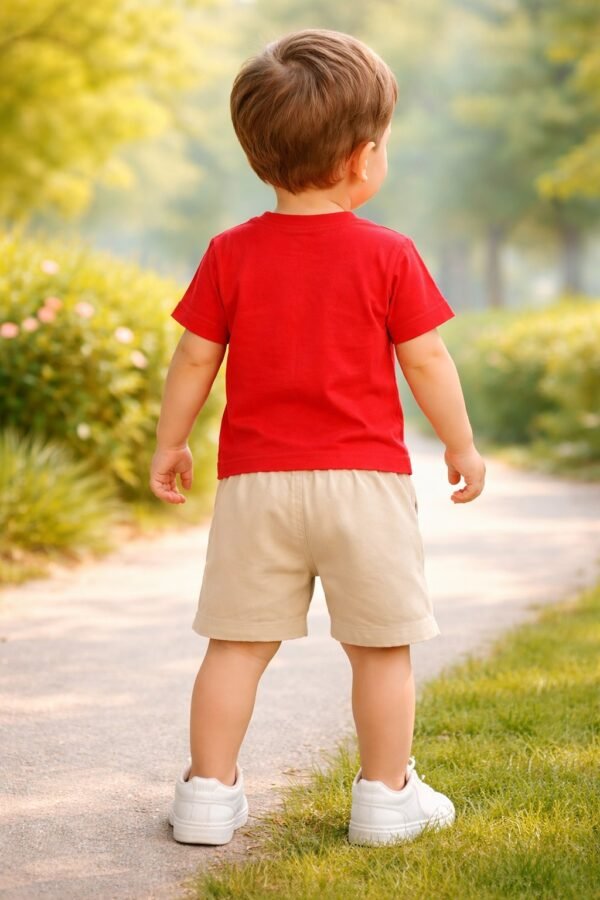 Kırmızı Erkek Bebek Takım Kısa Kollu Tişört ve Şort, Yazlık, Rahat ve Kullanışlı - Gorsel 4