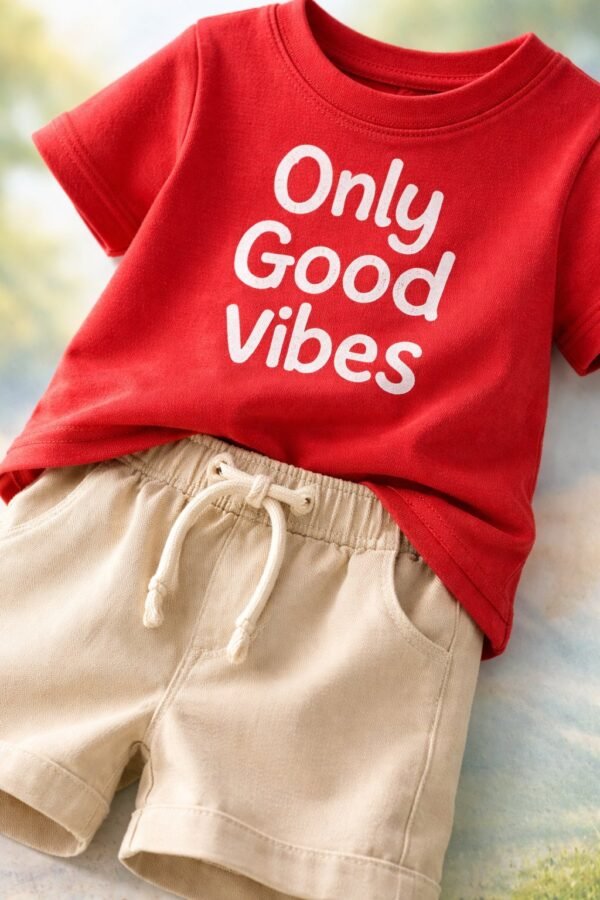 Kırmızı Erkek Bebek Takım Kısa Kollu Tişört ve Şort, Yazlık, Rahat ve Kullanışlı - Gorsel 3