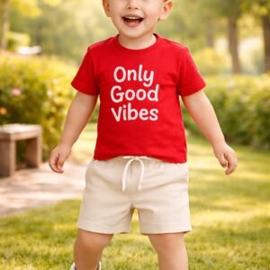 Kırmızı Erkek Bebek Takım Kısa Kollu Tişört ve Şort