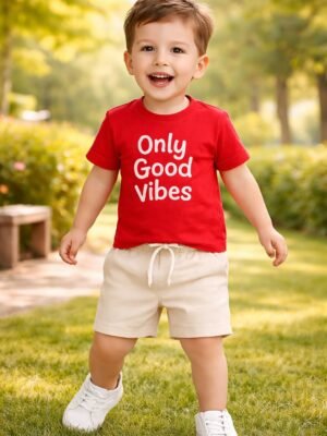 Kırmızı Erkek Bebek Takım Kısa Kollu Tişört ve Şort, Yazlık, Rahat ve Kullanışlı