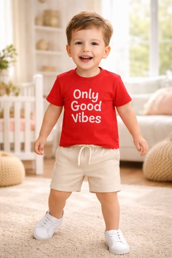 Kırmızı Erkek Bebek Takım Kısa Kollu Tişört ve Şort, Yazlık, Rahat ve Kullanışlı - Gorsel 2