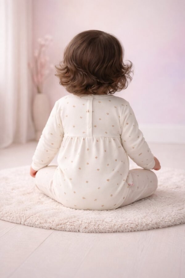 Kız Bebek Biorganik Fiyonklu Uzun Kol Mantar Baskılı Takım, Bebek Giyim, Rahat ve Şık - Gorsel 4