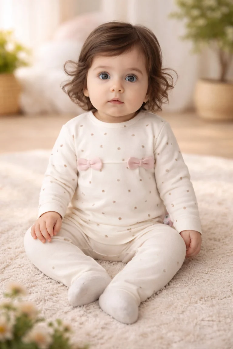 Kız Bebek Biorganik Fiyonklu Uzun Kol Mantar Baskılı 2li Takım