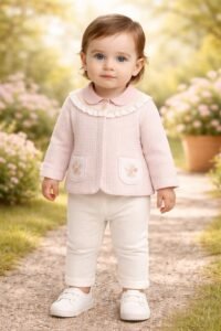 Kız Bebek Çiçek Cep Detaylı Ceket-gömlek Pantolon Takım
