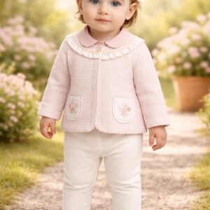 Kız Bebek Çiçek Cep Detaylı Yelek Gömlek Pantolon Takımı