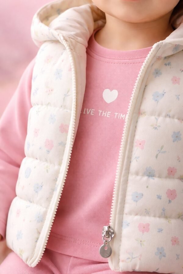 Kız Bebek Çiçek Desenli Kapüşonlu Yelekli Takım, Bebek Giyim, Rahat ve Şık - Gorsel 3