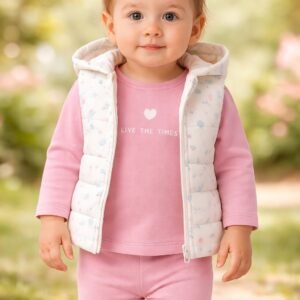 Kız Bebek Çiçek Desenli Kapüşonlu Yelekli Takım, Bebek Giyim, Rahat ve Şık