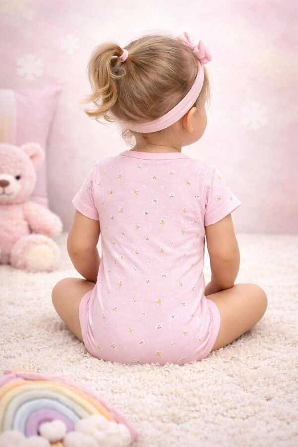 Kız Bebek Çiçek Desenli Kısa Kollu Çıtçıtlı Body, Bebek Giyim, Rahat ve Şık - Gorsel 4