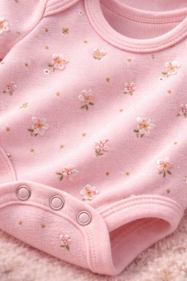 Kız Bebek Çiçek Desenli Kısa Kollu Çıtçıtlı Body, Bebek Giyim, Rahat ve Şık - Gorsel 3