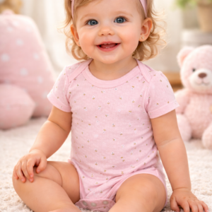 Kız Bebek Çiçek Desenli Kısa Kollu Çıtçıtlı Bady, bebek giyim, rahat ve şık