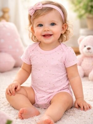 Kız Bebek Çiçek Desenli Kısa Kollu Çıtçıtlı Body, Bebek Giyim, Rahat ve Şık