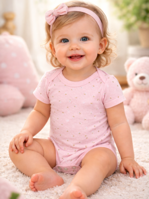 Kız Bebek Çiçek Desenli Kısa Kollu Çıtçıtlı Bady, bebek giyim, rahat ve şık