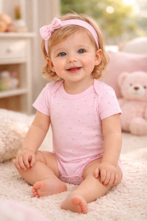 Kız Bebek Çiçek Desenli Kısa Kollu Çıtçıtlı Body, Bebek Giyim, Rahat ve Şık - Gorsel 2