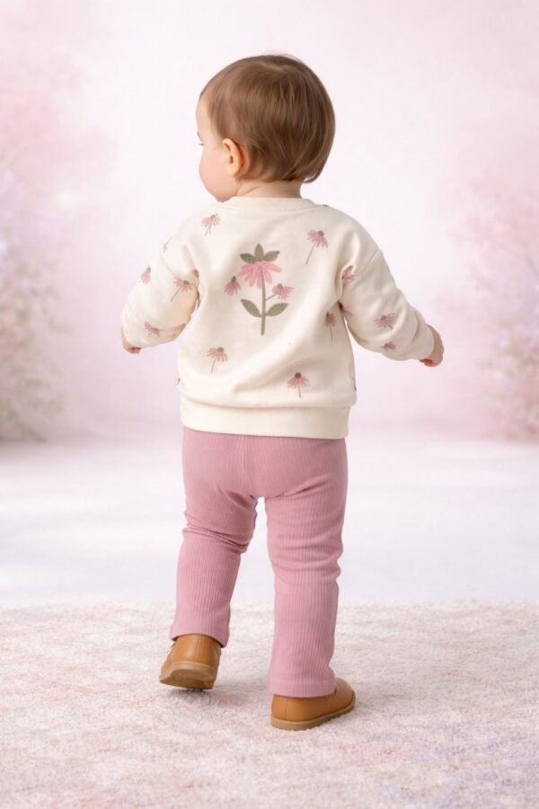 Kadife Bebek Takım 12-24 Ay Çiçek Desenli Rahat Günlük Kullanım - Gorsel 4