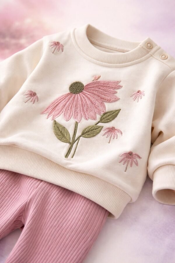 Kadife Bebek Takım 12-24 Ay Çiçek Desenli Rahat Günlük Kullanım - Gorsel 3