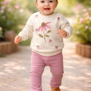 Kadife Bebek Takım 12-24 Ay Çiçek Desenli Rahat Günlük Kullanım