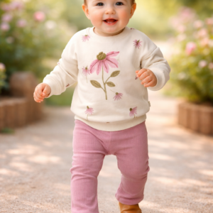 Kız Bebek Çiçek Detaylı Kadife Taytlı Takım, rahat ve şık, günlük kullanım