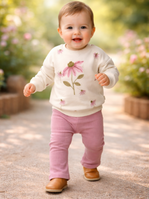 Kız Bebek Çiçek Detaylı Kadife Taytlı Takım, rahat ve şık, günlük kullanım