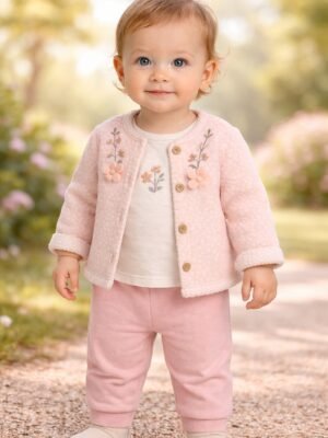Kız Bebek Çiçek Nakışlı Welsoft Ceketli 3 Parça Takım, Bebek Giyim, Konfor ve Şıklık