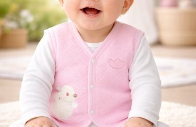 Kız Bebek Civciv Nakışlı Çıtçıt Kapamalı Kapitone Yelek Pembe Renkli ve Rahat