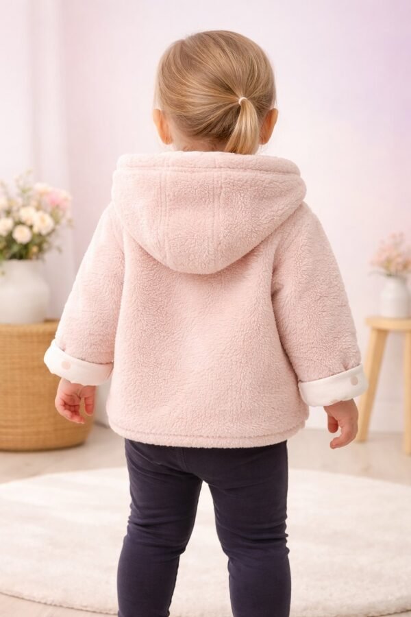 Kız Bebek Fermaralı Kapşonlu Peluş Mont, açık pembe, rahat ve şık - Gorsel 4