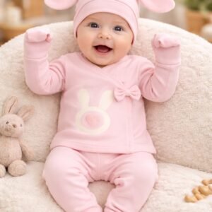 Kız Bebek Fiyonk Detaylı Tavşanlı Zıbın Takımı