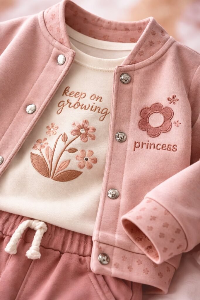 Kız Bebek Flowerprincess Yazili Kolej Ceketli 3 Parca Takim, rahat ve şık bebek giyim - Gorsel 3