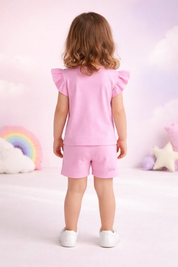 Kız Bebek Friends Forever Yazılı Prenses Baskılı Pembe Renk Kısa Kollu Takım, Bebek Giyim, Rahat ve Sevimli - Gorsel 3