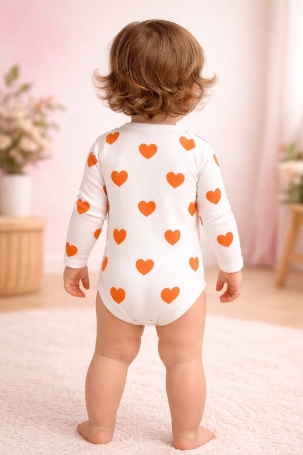 Kız Bebek Kalp Baskılı Uzun Kollu Pamuklu Çıtçıtlı Body, rahat ve dayanıklı bebek giyim - Gorsel 4