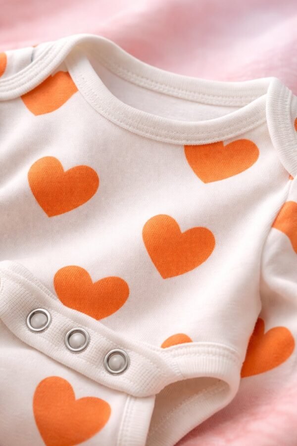 Kız Bebek Kalp Baskılı Uzun Kollu Pamuklu Çıtçıtlı Body, rahat ve dayanıklı bebek giyim - Gorsel 3