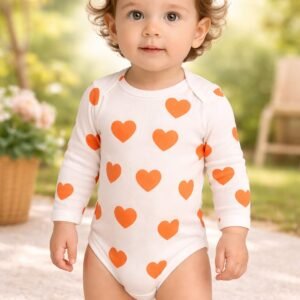 Kız Bebek Kalp Baskılı Uzun Kollu Pamuklu Çıtçıtlı Body, rahat ve dayanıklı bebek giyim