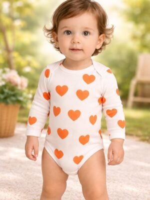 Kız Bebek Kalp Baskılı Uzun Kollu Pamuklu Çıtçıtlı Body, rahat ve dayanıklı bebek giyim