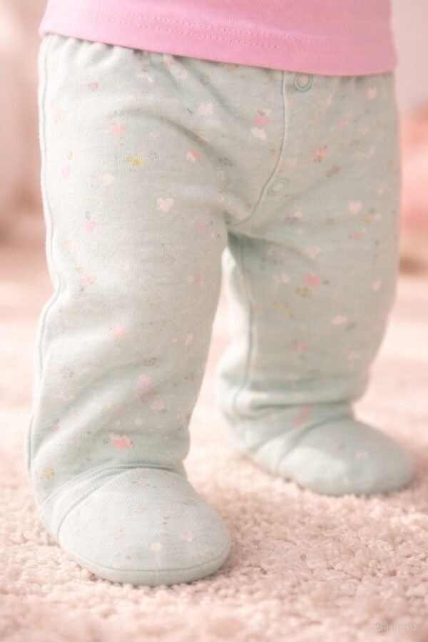 Kız Bebek Kalp Desenli Organik Pamuklu Yeşil Renk Patikli Tek Alt - 3 - 12 Ay - Pamuklu - Gorsel 3