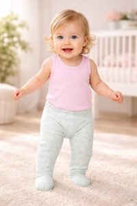 Kız Bebek Kalp Desenli Organik Pamuklu Yeşil Renk Patikli Tek Alt - 3 - 12 Ay - Pamuklu