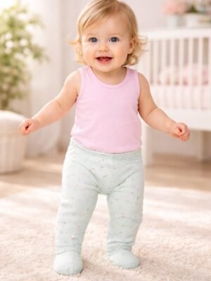 Kız Bebek Kalp Desenli Organik Pamuklu Yeşil Renk Patikli Tek Alt - 3 - 12 Ay - Pamuklu