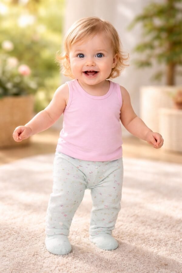 Kız Bebek Kalp Desenli Organik Pamuklu Yeşil Renk Patikli Tek Alt - 3 - 12 Ay - Pamuklu - Gorsel 2