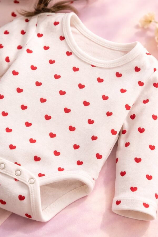 Kız Bebek Kalpli Uzun Kollu Pamuklu Çıtçıtlı Body, rahat ve pratik günlük kullanım - Gorsel 3