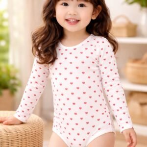 Kız Bebek Kalpli Uzun Kollu Pamuklu Çıtçıtlı Body
