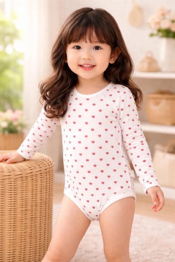 Kız Bebek Kalpli Uzun Kollu Pamuklu Çıtçıtlı Body, rahat ve pratik günlük kullanım - Gorsel 2