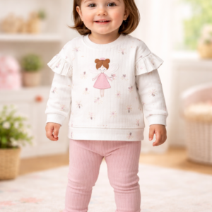 Kız Bebek Kanatlı Prenses Detaylı Uzun Kollu Pamuklu Takım, Bebek Giyim, Rahat ve Şık